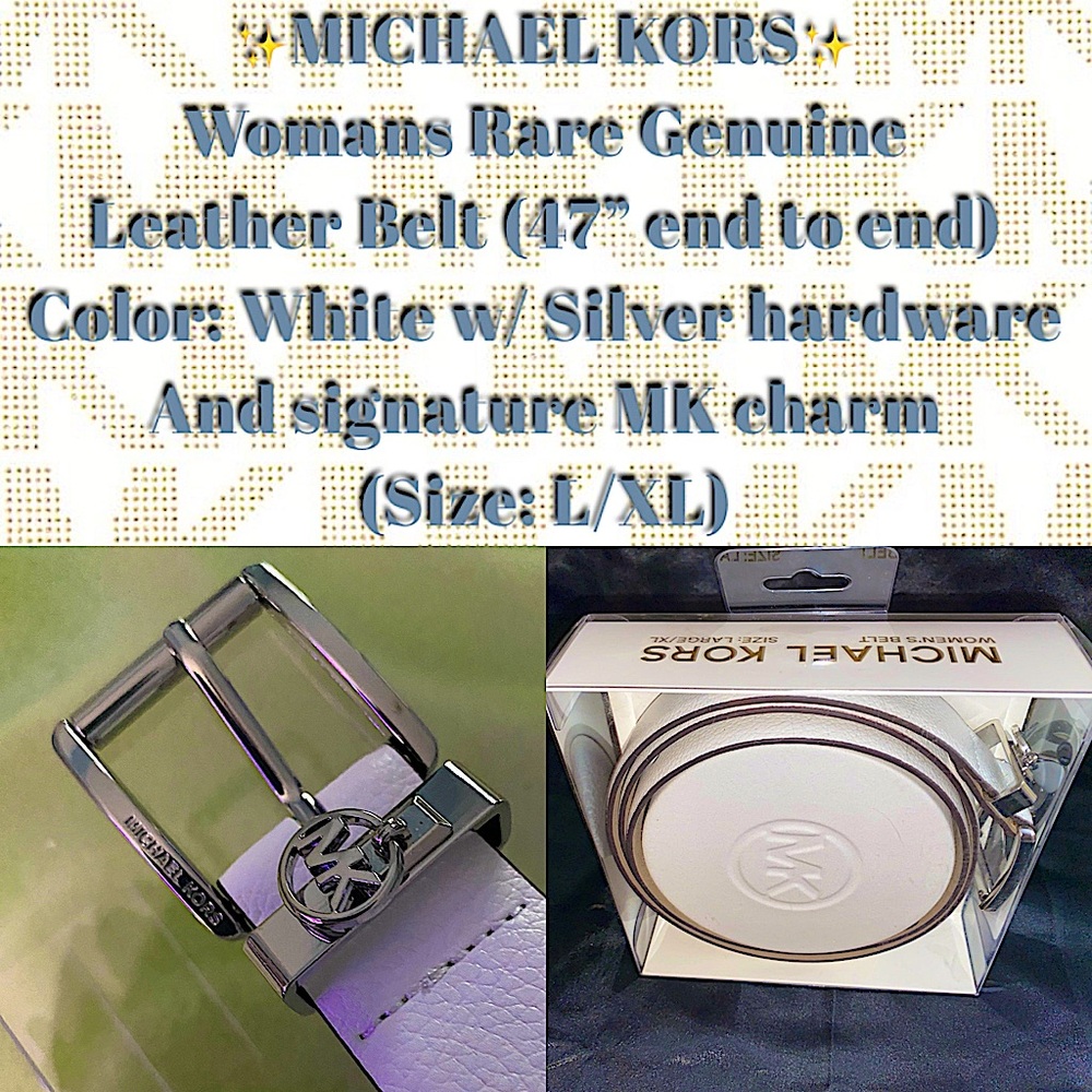 ✨MICHAEL KORS - Women’s Genuine Learher Belt in White w/ Silver Hardwares✨NWT✨